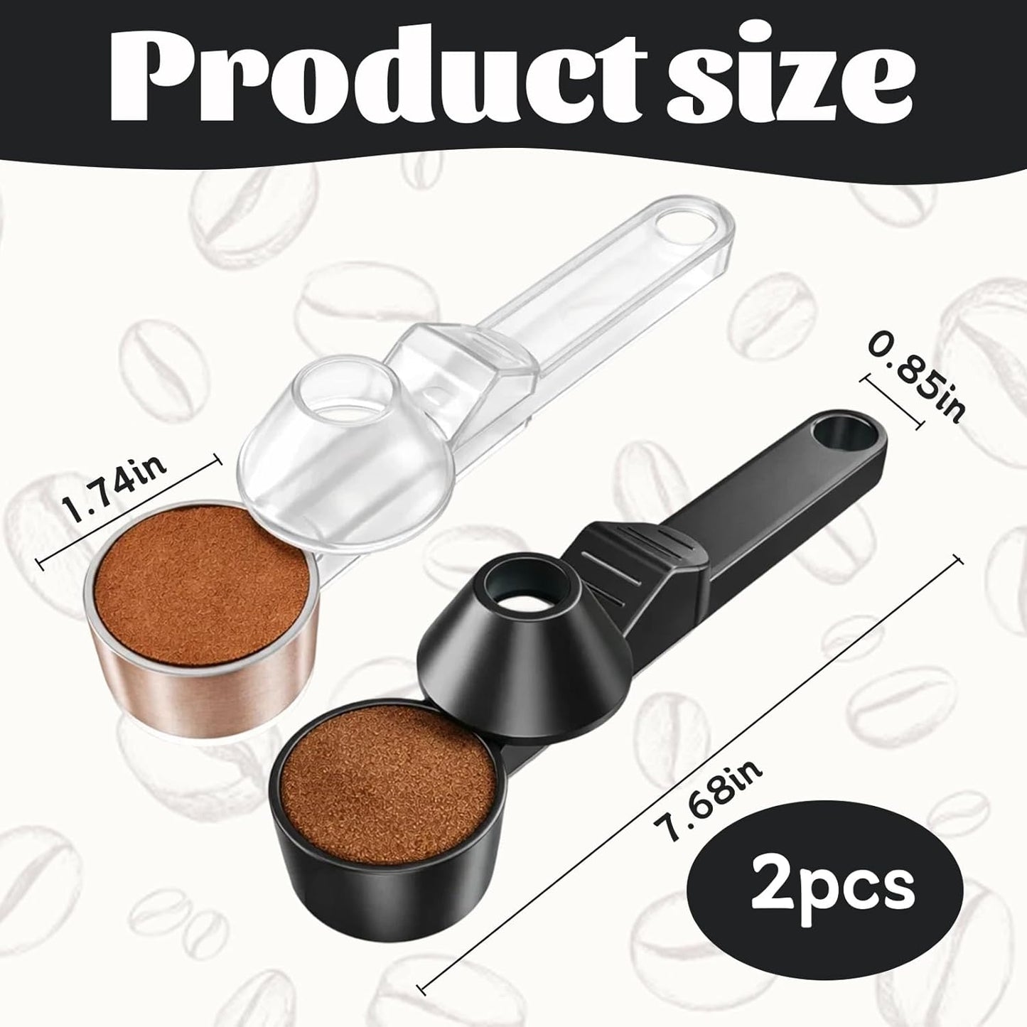 Cuchara café con embudo 2 pzas ABS negro transparente multiusos