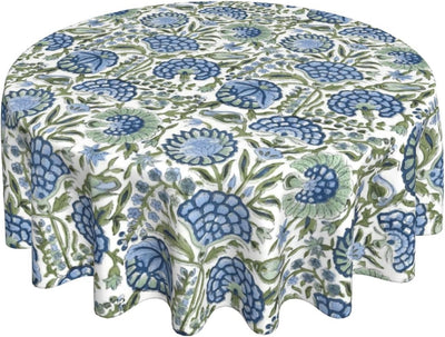 Mantel redondo floral azul vintage 70pulg poliéster para interiores