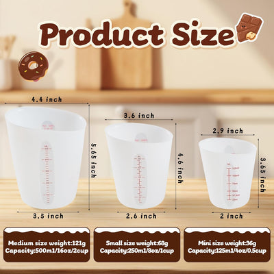Tazas medidoras silicona sin BPA 1/2-2 tazas reutilizables