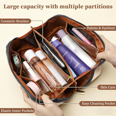 Bolsa maquillaje viaje mujer organizador cuero sintético negro