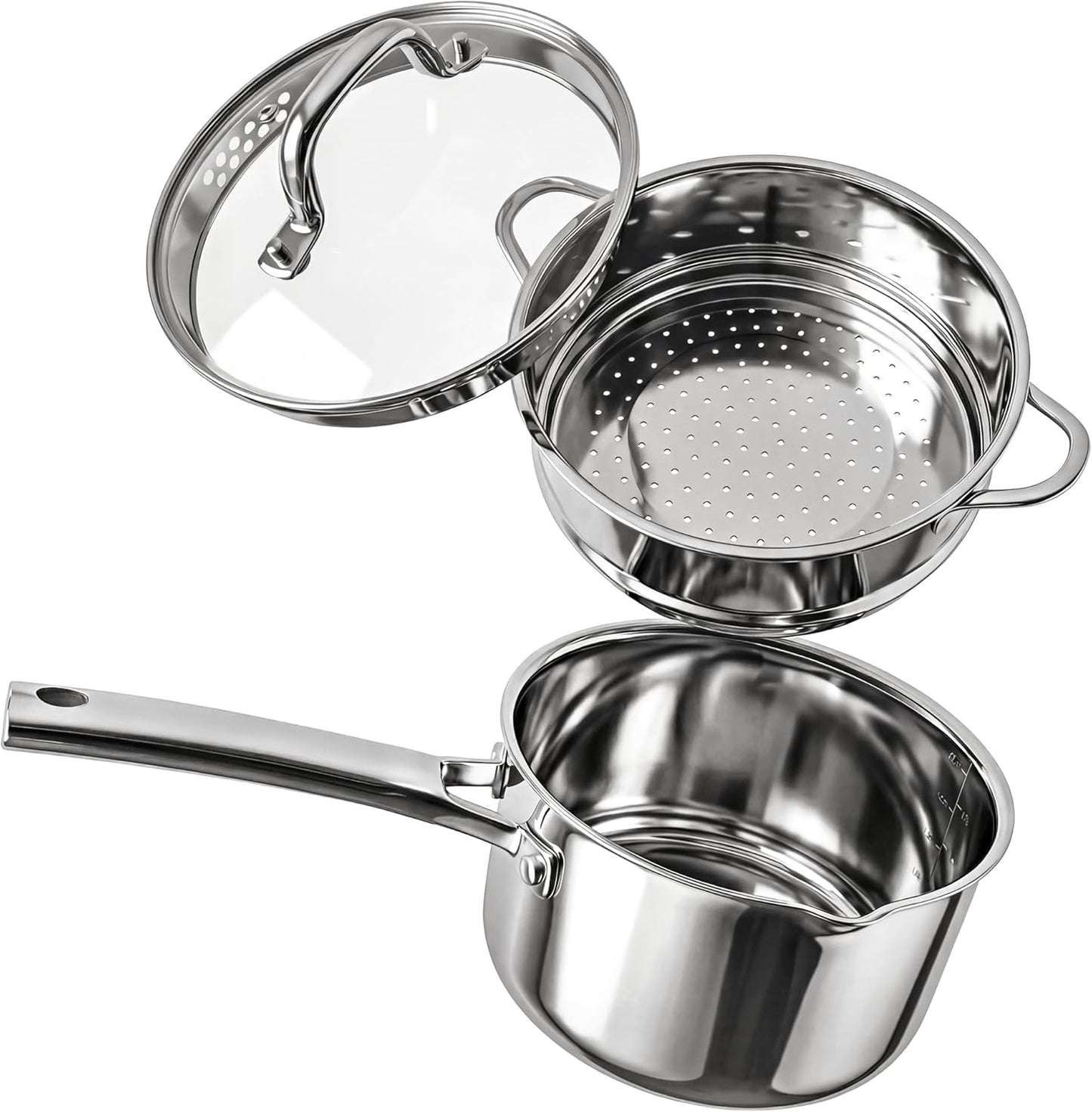 Juego vaporizador cacerola 2en1 acero inox 3.5qt con tapa colador