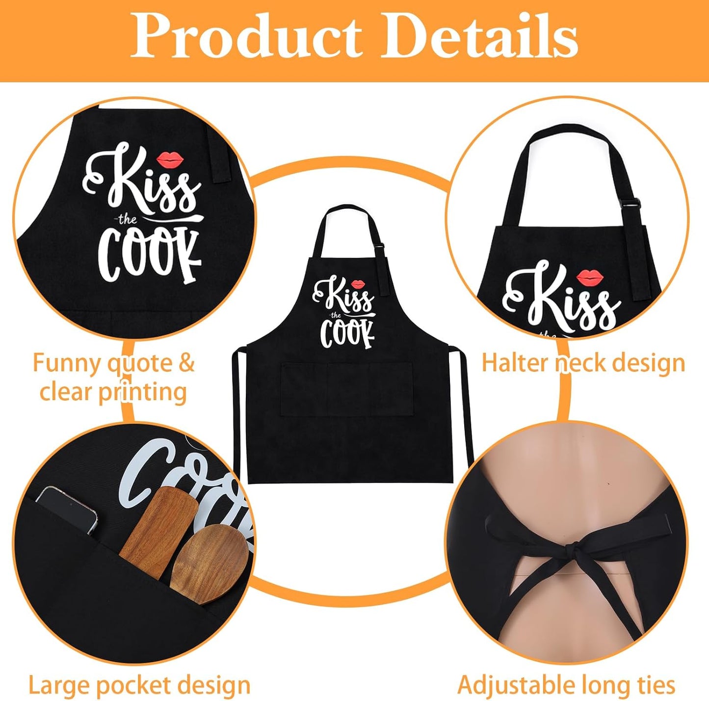 Delantal de cocina ajustable para mujer con bolsillos