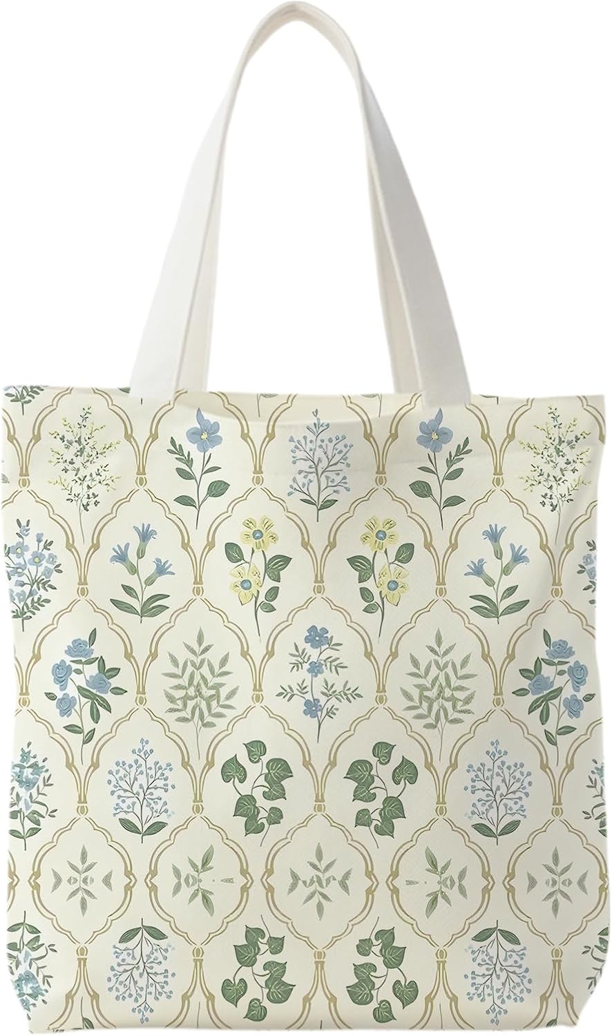 Bolsa reutilizable para mujer con diseño floral azul