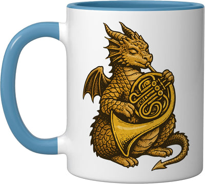 Taza Cerámica Música Trompeta Dragón Azul/Blanco
