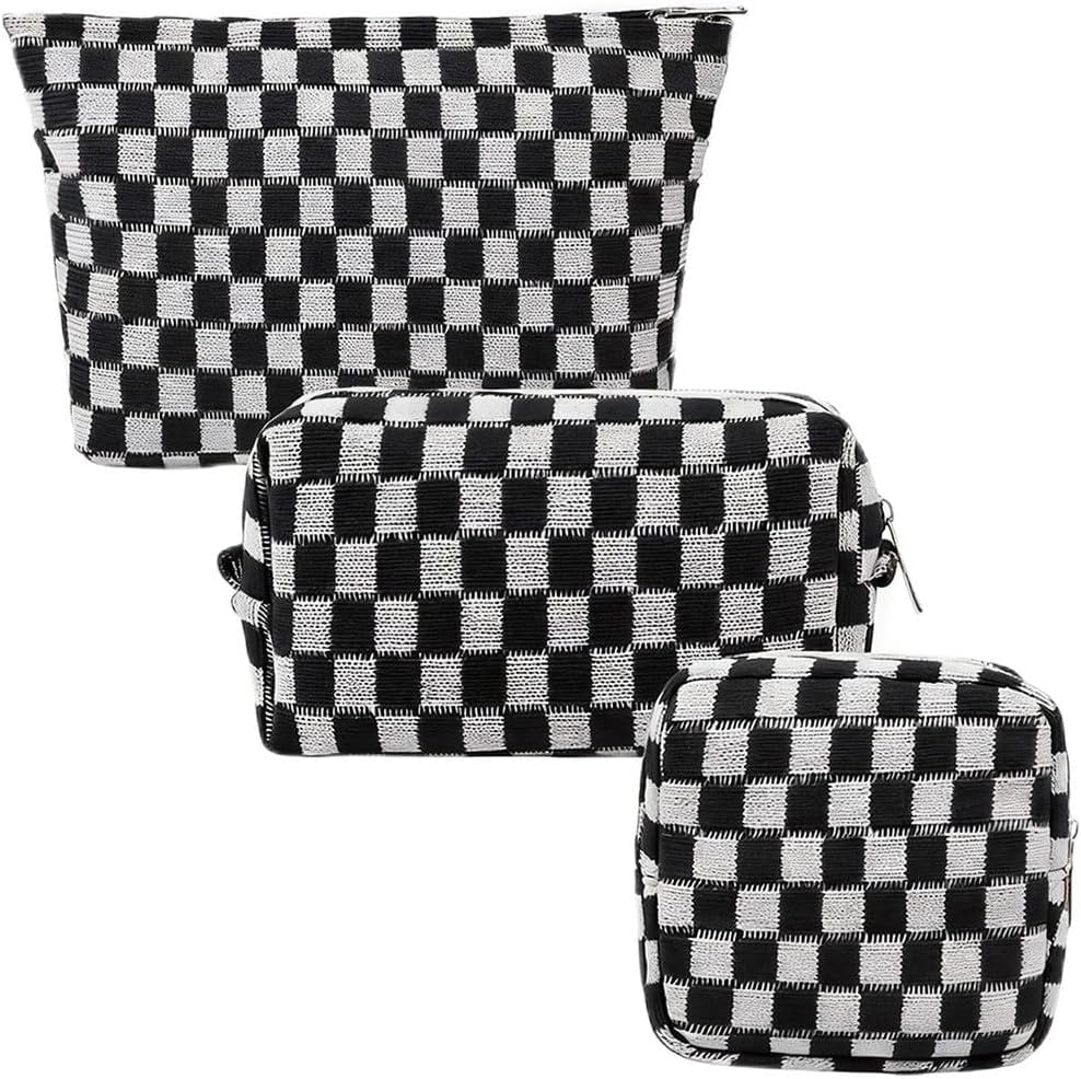 Set 3 bolsas maquillaje mujer cuadros con cremallera