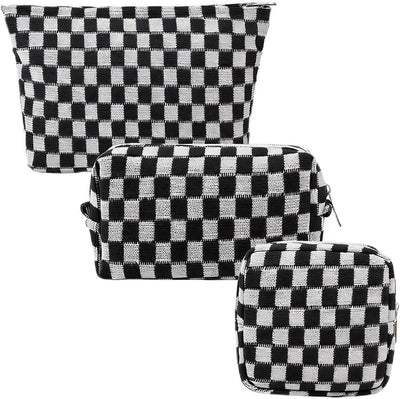 Set 3 bolsas maquillaje mujer cuadros con cremallera