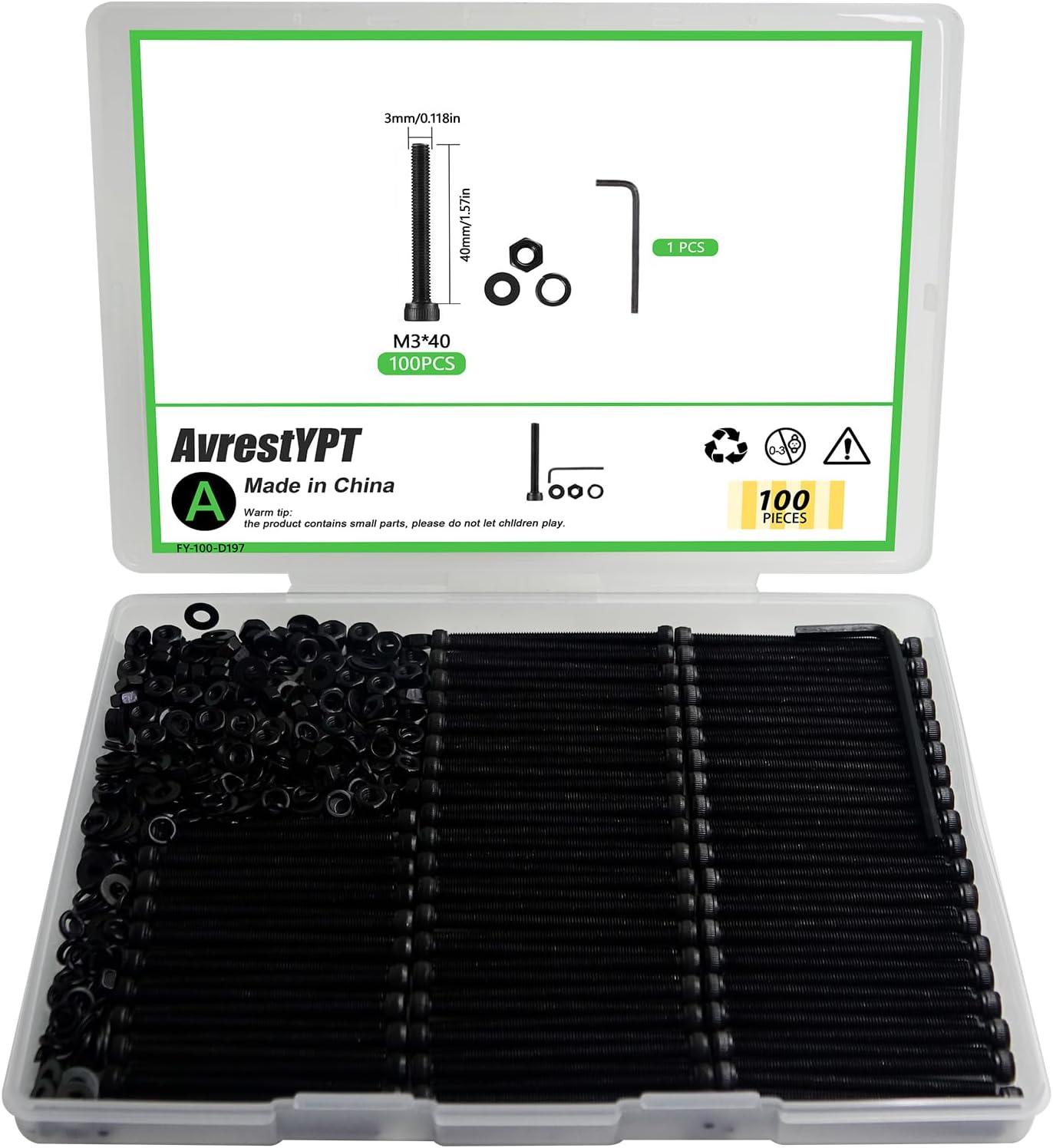 Kit pernos M3 x 1.575pulg acero aleación grado 12.9