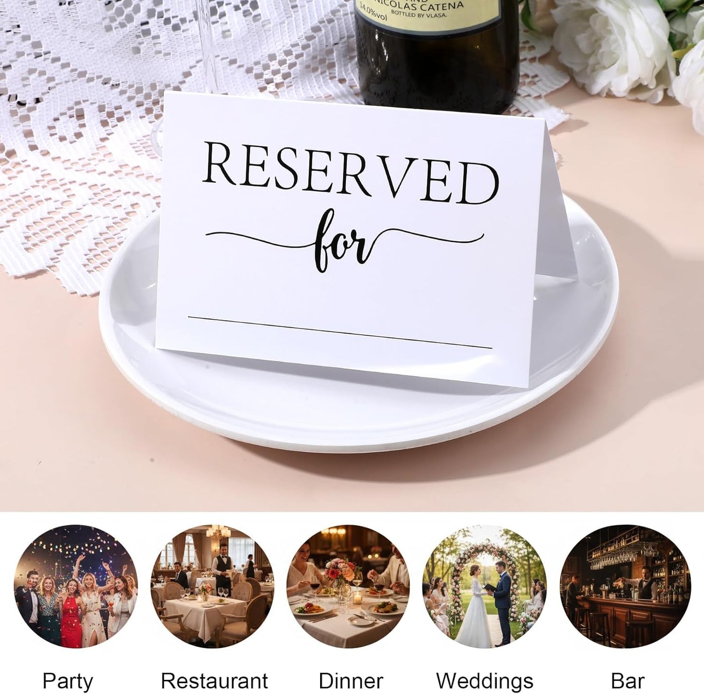 12 Letreros Mesa Reservado Bodas Fiestas Papel Blanco Doble Cara