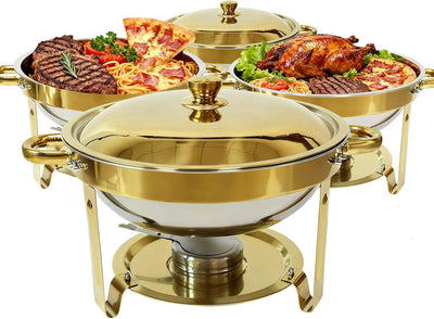 Set 4 Platos Rozamiento Oro 6qt Con Tapa Acero Inox 304 Bufé