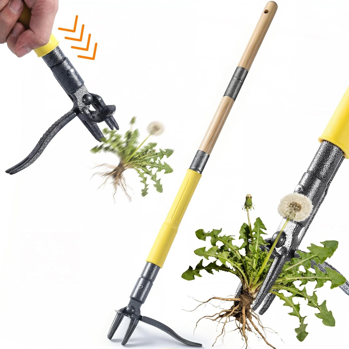Herramienta extracción malezas jardín mango madera 3 secciones