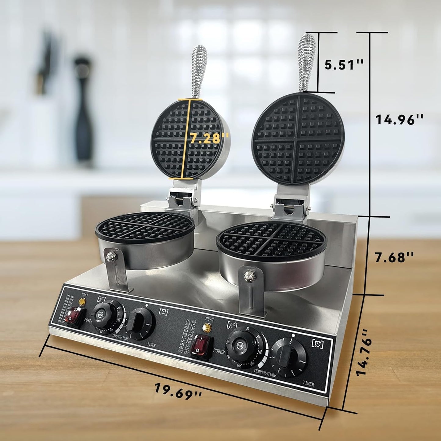 Máquina de gofres redonda 1200W acero inox antiadherente