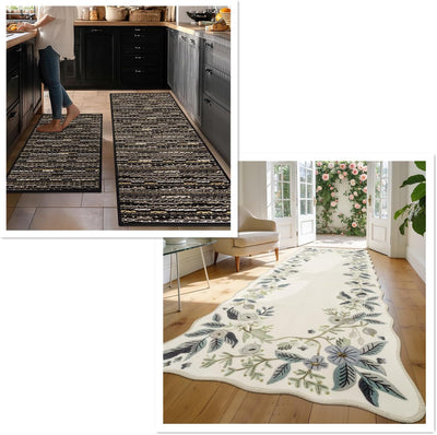 Set 2 Alfombras Cocina Gream Florales 2x6ft