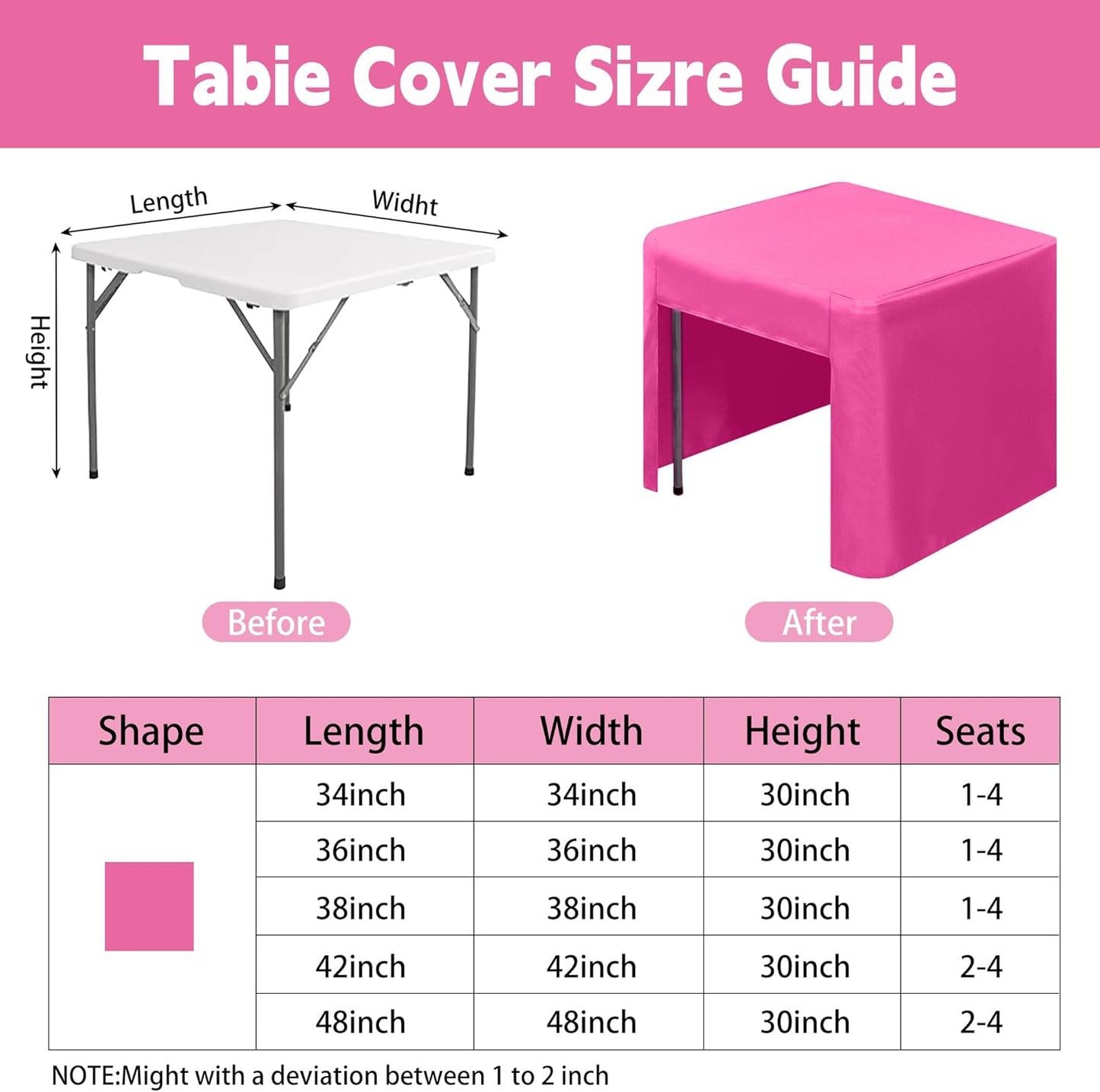 Mantel cuadrado de poliéster para mesa plegable color rosa