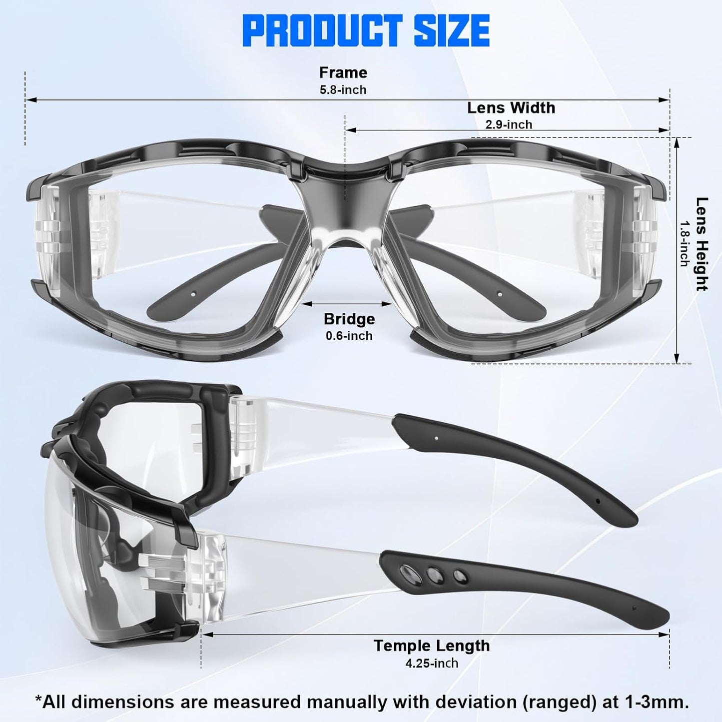 Anteojos seguridad antivaho ANSI Z87.1 con foam