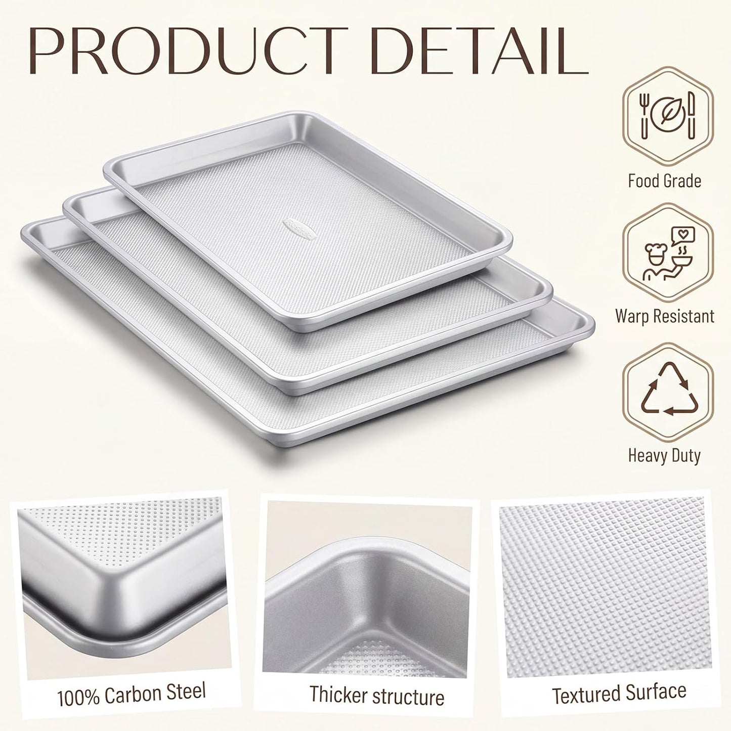 Set 6 bandejas antiadherente acero carbono 13x18pulg
