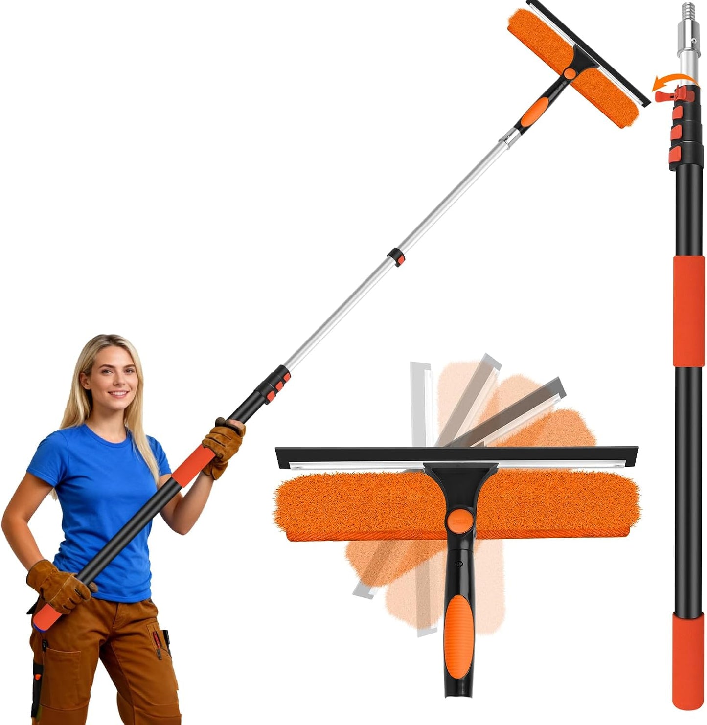 Kit limpieza ventanas 26ft escobilla 14pulg 2en1 poste extensión