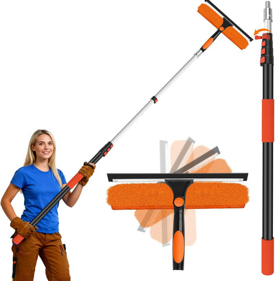 Kit limpieza ventanas 26ft escobilla 14pulg 2en1 poste extensión