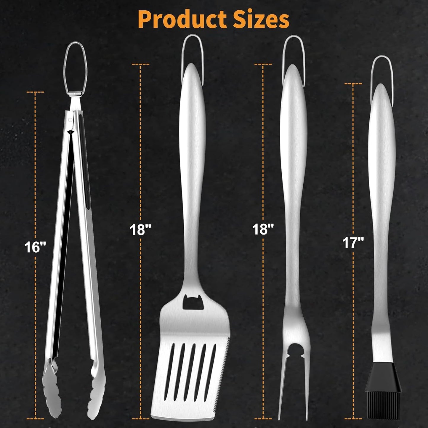 Set 4 Utensilios Parrilla Acero Inox