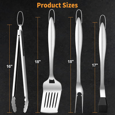 Set 4 Utensilios Parrilla Acero Inox