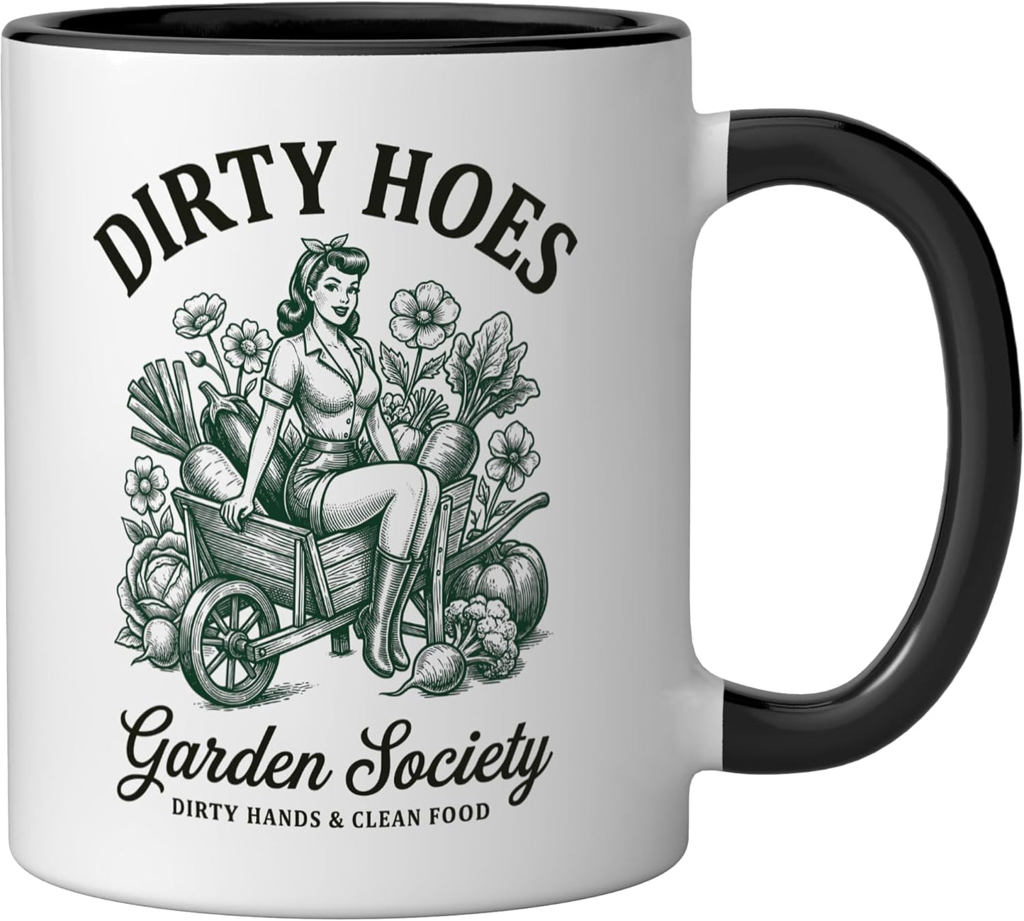 Taza cerámica Dirty Hoes Garden Society Manos sucias comida limpia negro/blanco
