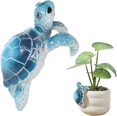 Figura tortuga azul colgador maceta resina decoración jardín