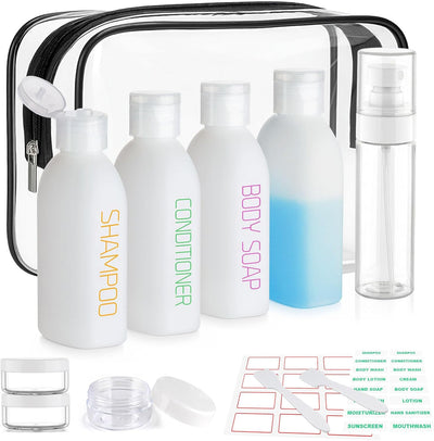 Set 9 Botellas Viaje TSA Aprobadas A prueba de Fugas Blanco