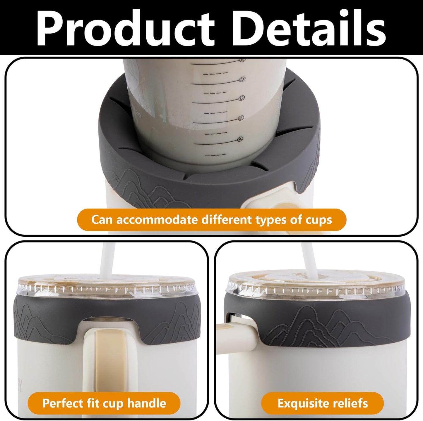 3 Anillos Silicona para Vaso 40oz 4pulg Negro Blanco Gris