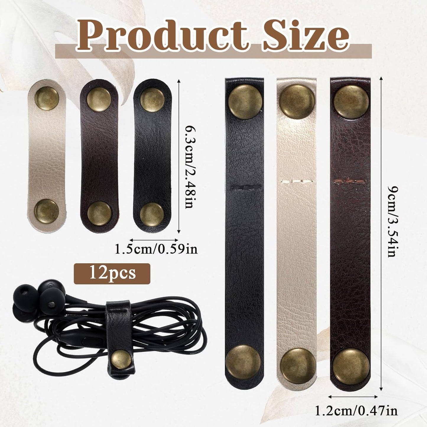 12 Organiz. Cables Cuero 2 Tamaños Protectores Correa USB