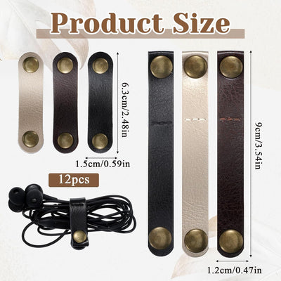 12 Organiz. Cables Cuero 2 Tamaños Protectores Correa USB