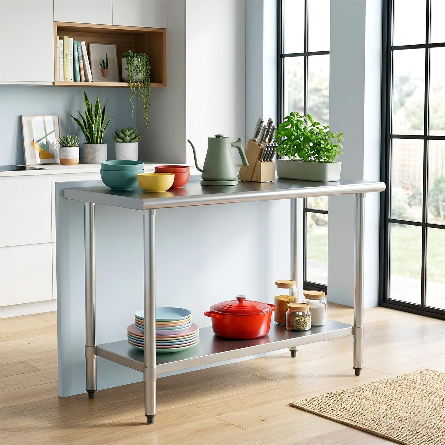 Mesa Trabajo Acero Inox 24x48pulg Ajustable para Cocina Restaurante