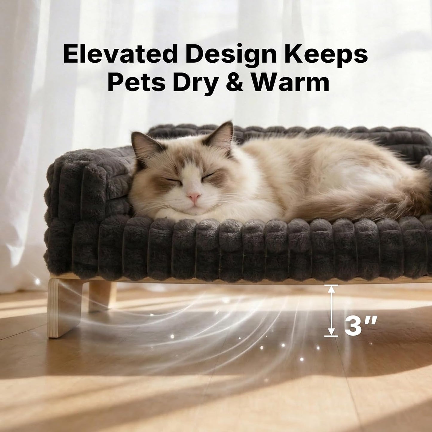 Cama elevada para gatos madera funda lavable hogar