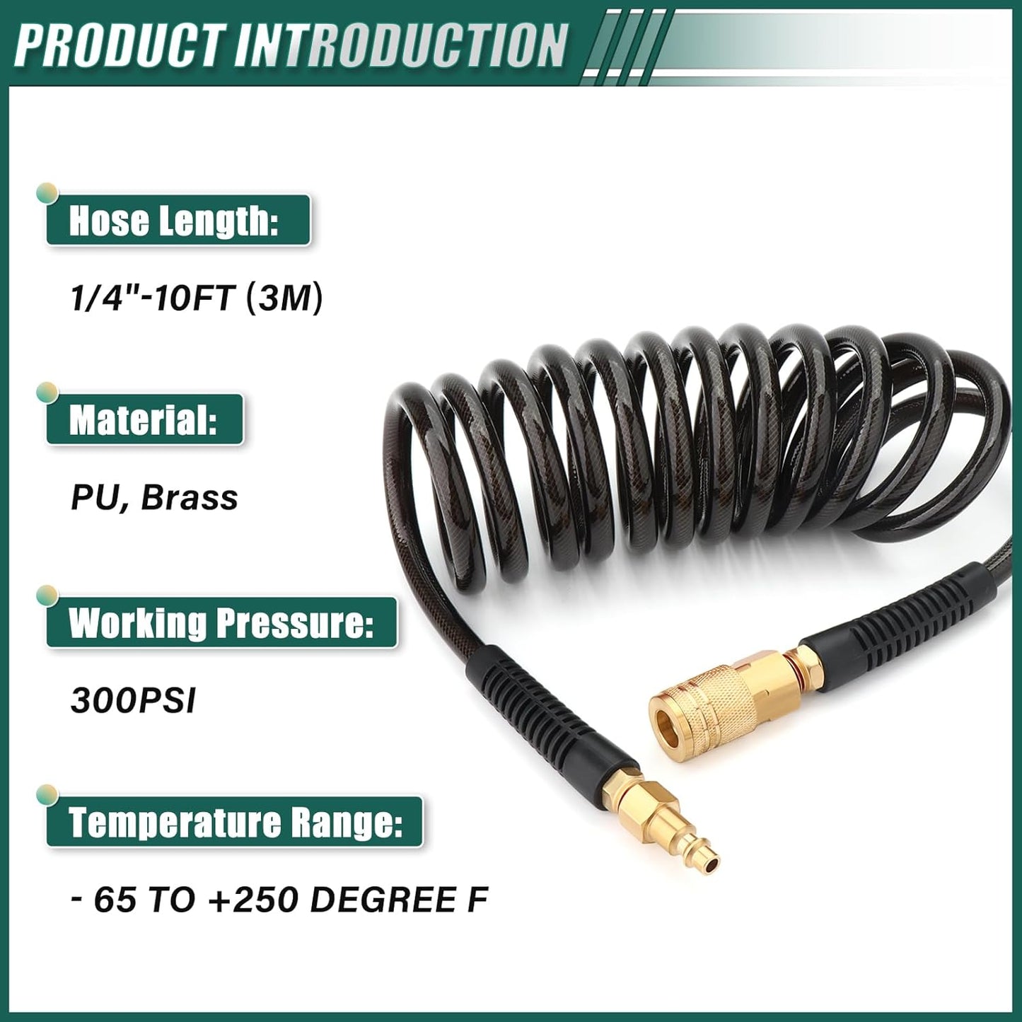 Manguera aire espiral PU 1/4x10ft con restrictor
