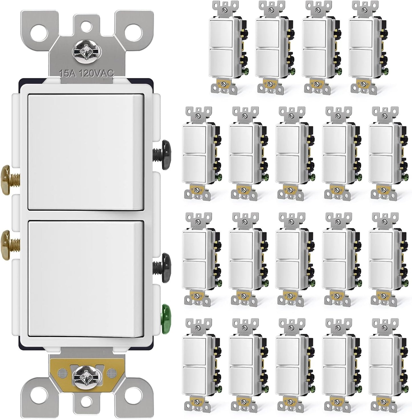 20 Interruptores Luz Doble 15A 120V Autoconectado UL Blanco