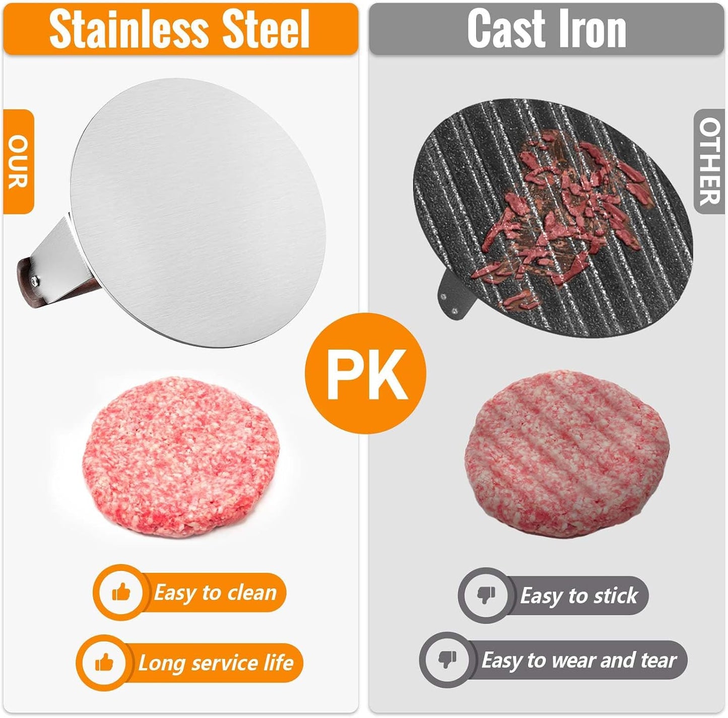 Prensa hamburguesa acero inox 6pulg mango madera