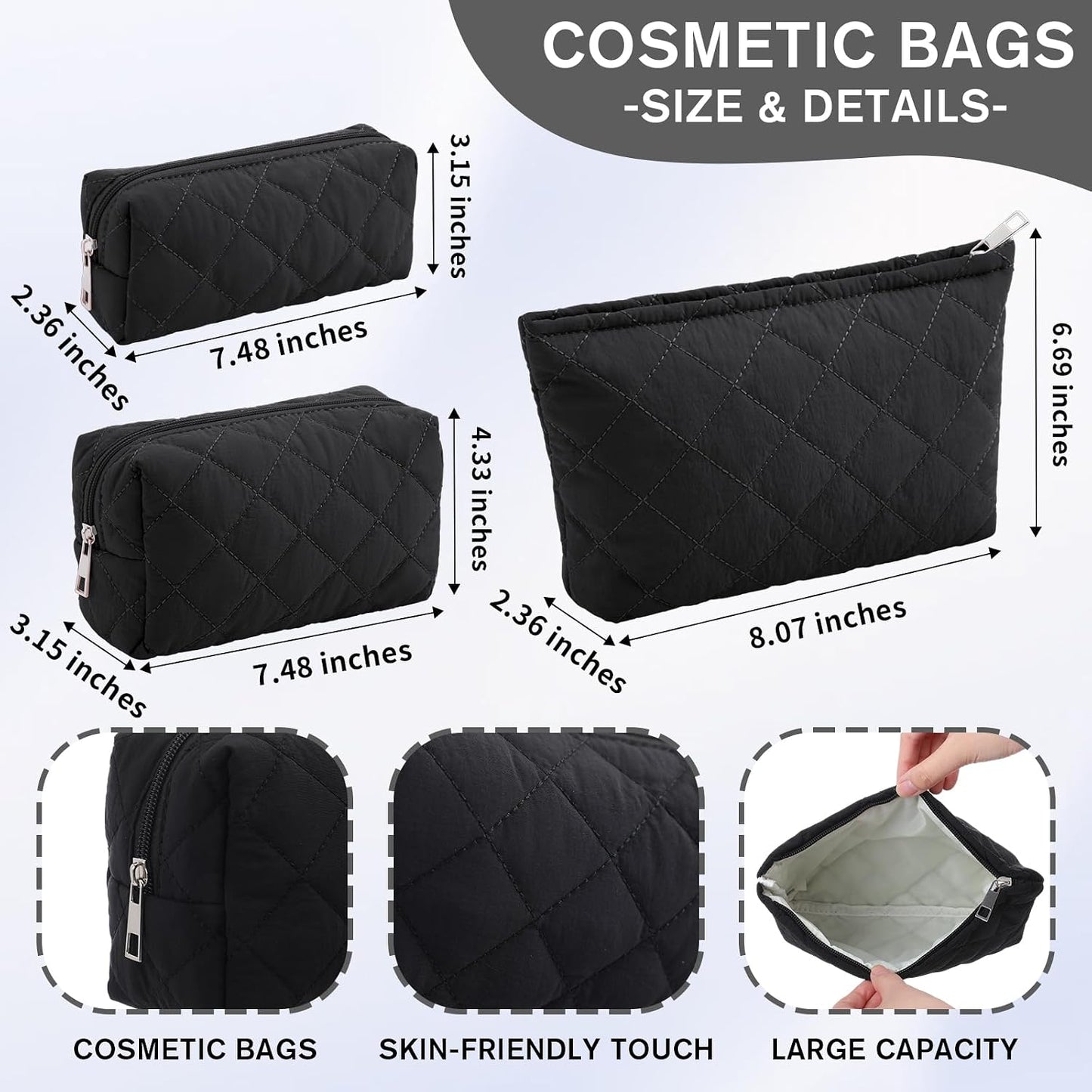 Bolsa acolchada maquillaje mujer 3 pzas regalo San Valentín