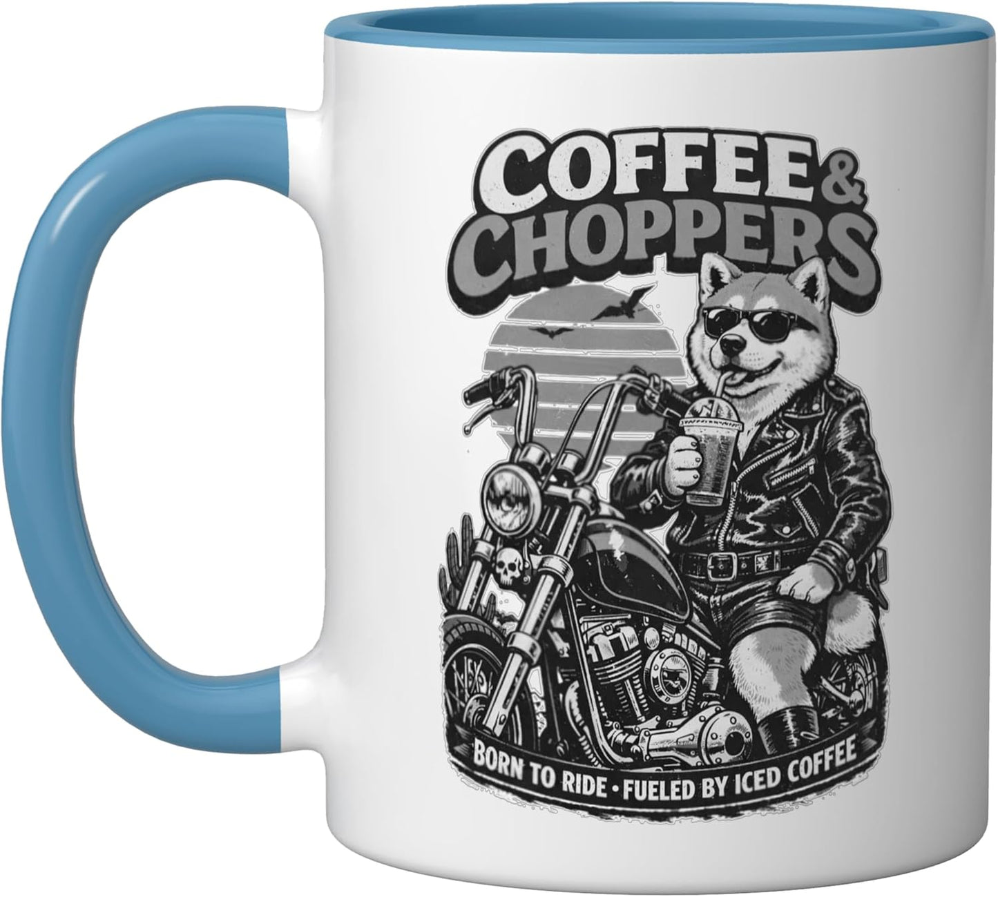 Taza cerámica retro para café con hielo azul/blanco