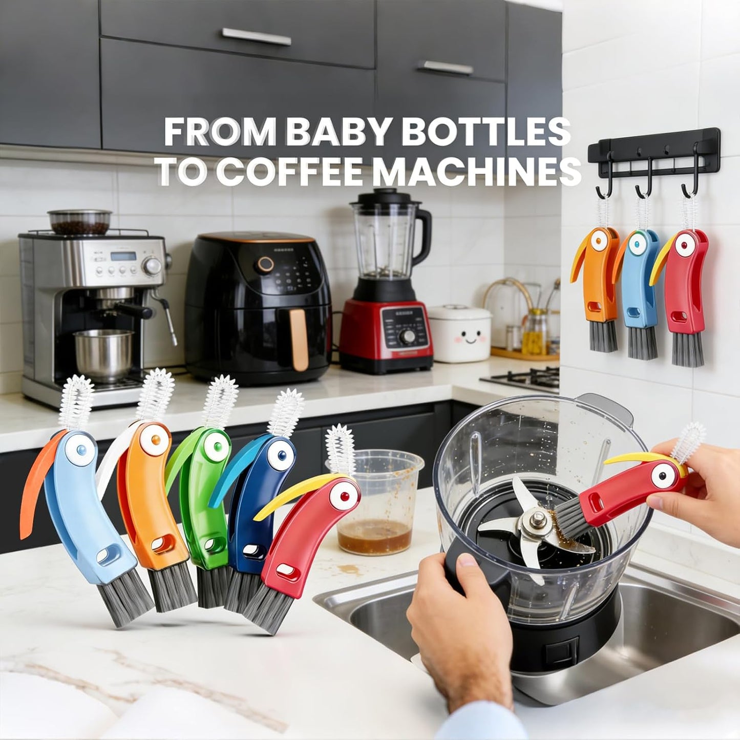 Set 5 Cepillos Botellas Limpieza Flexibles