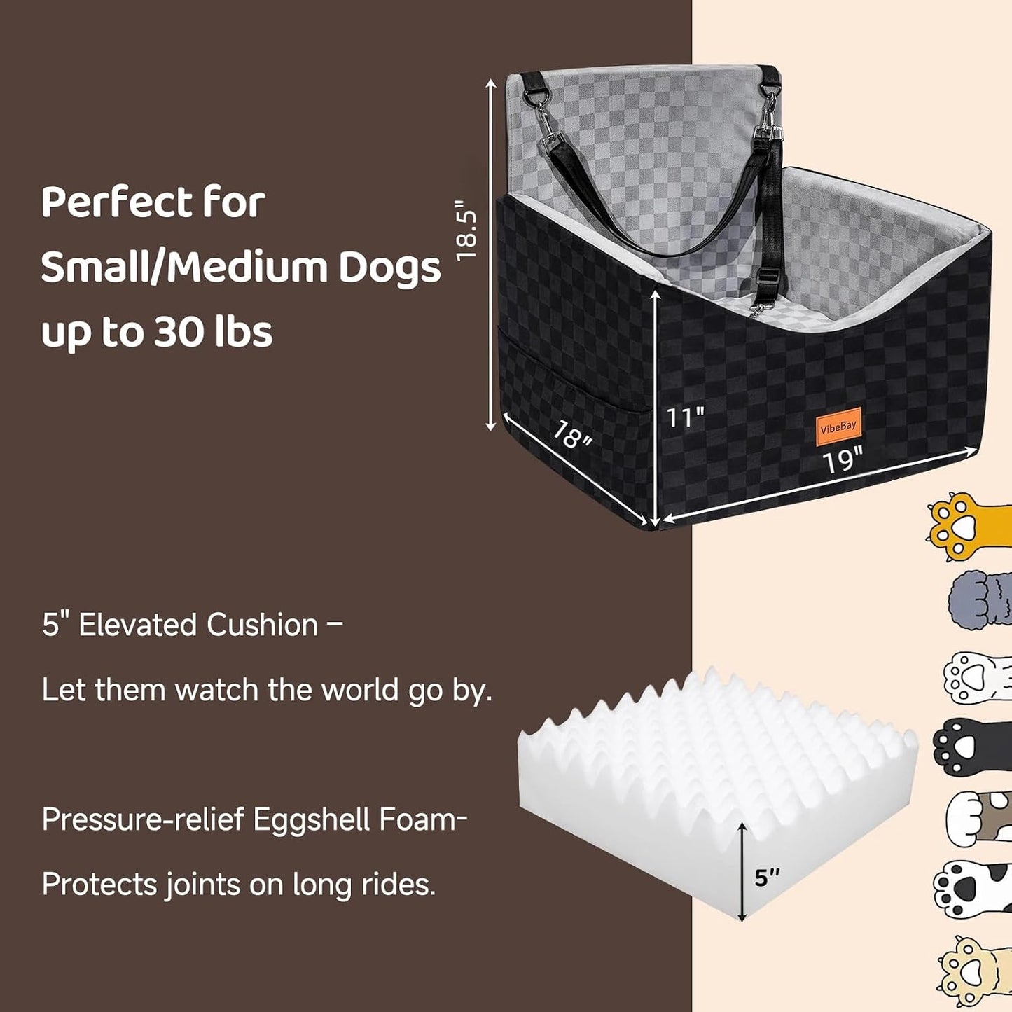Asiento elevado perro 35lb espuma viscoelástica lavable