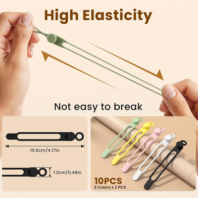 10 Bridas Silicona Reutilizables Organizador Cables Oficina Hogar