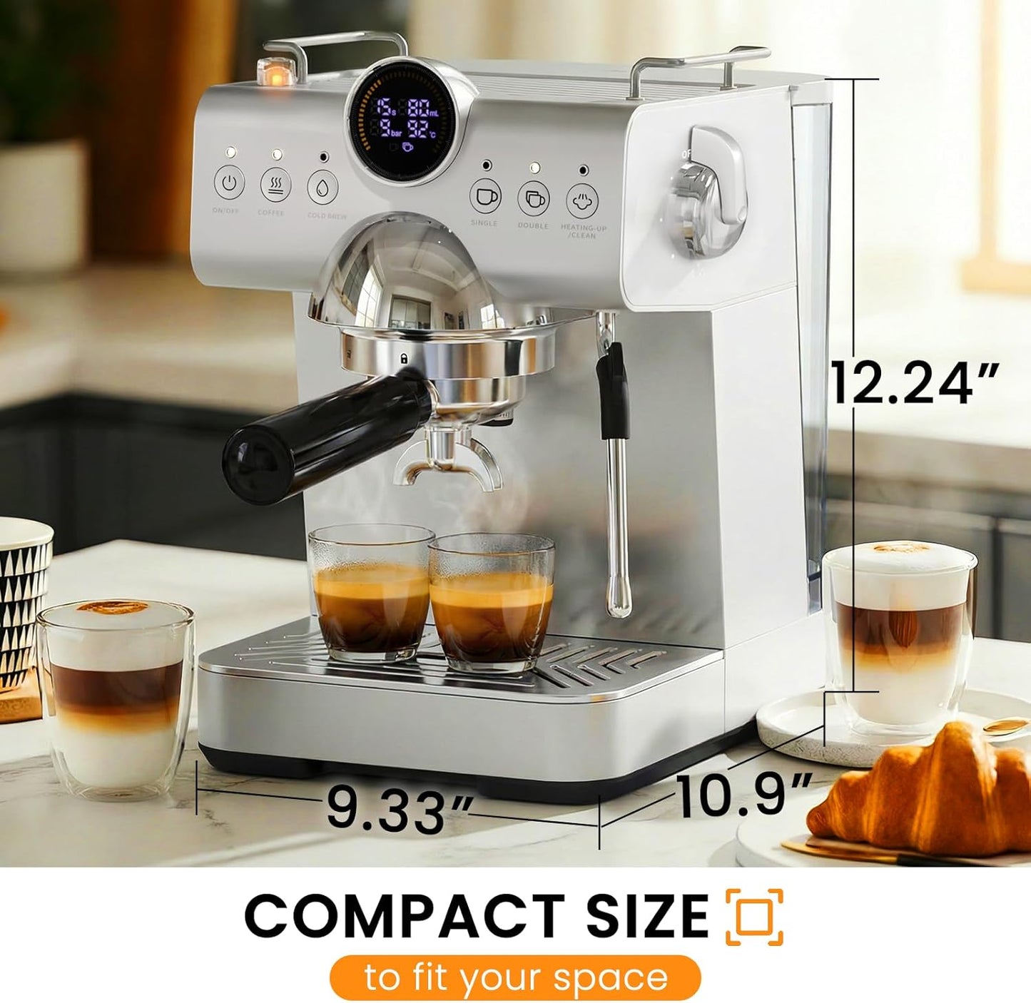 Máquina de café expreso COWSAR con espumador de leche y pantalla LED