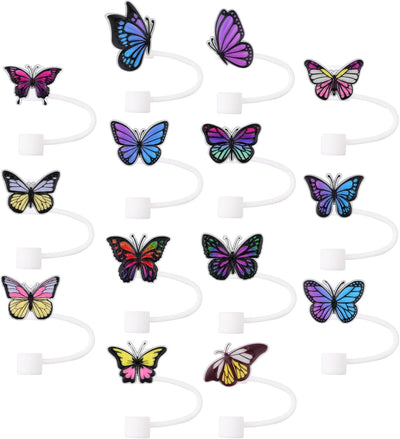 Adornos de paja de frutas coloridas con diseño de mariposa