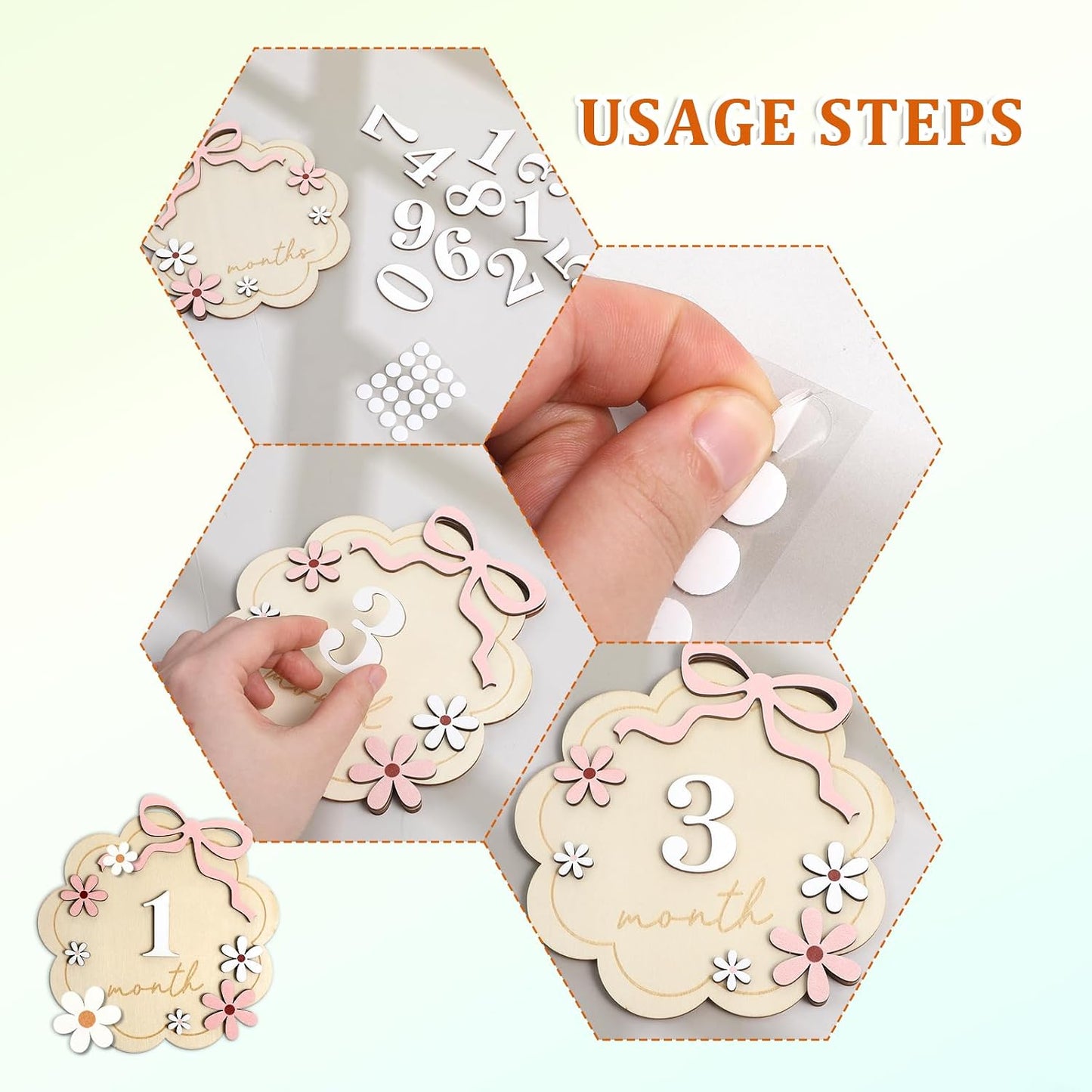 Tarjetas hitos bebé flor madera 11 números