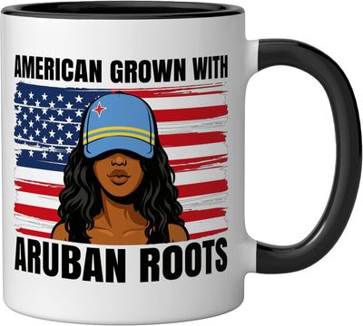 Taza cerámica Aruban Roots Girl Pride Aruba Heritage Negro/Blanco