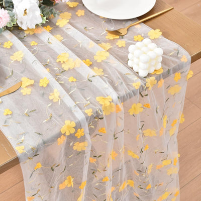 Camino de mesa Pascua floral bordado amarillo de 10 pies tul rústico