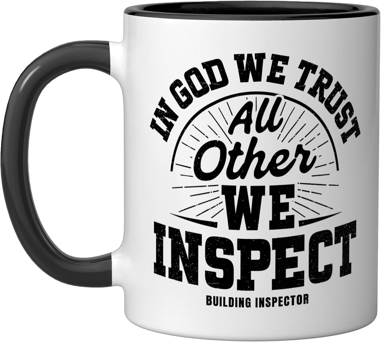 Taza cerámica inspectora de edificios divertida negra/blanca