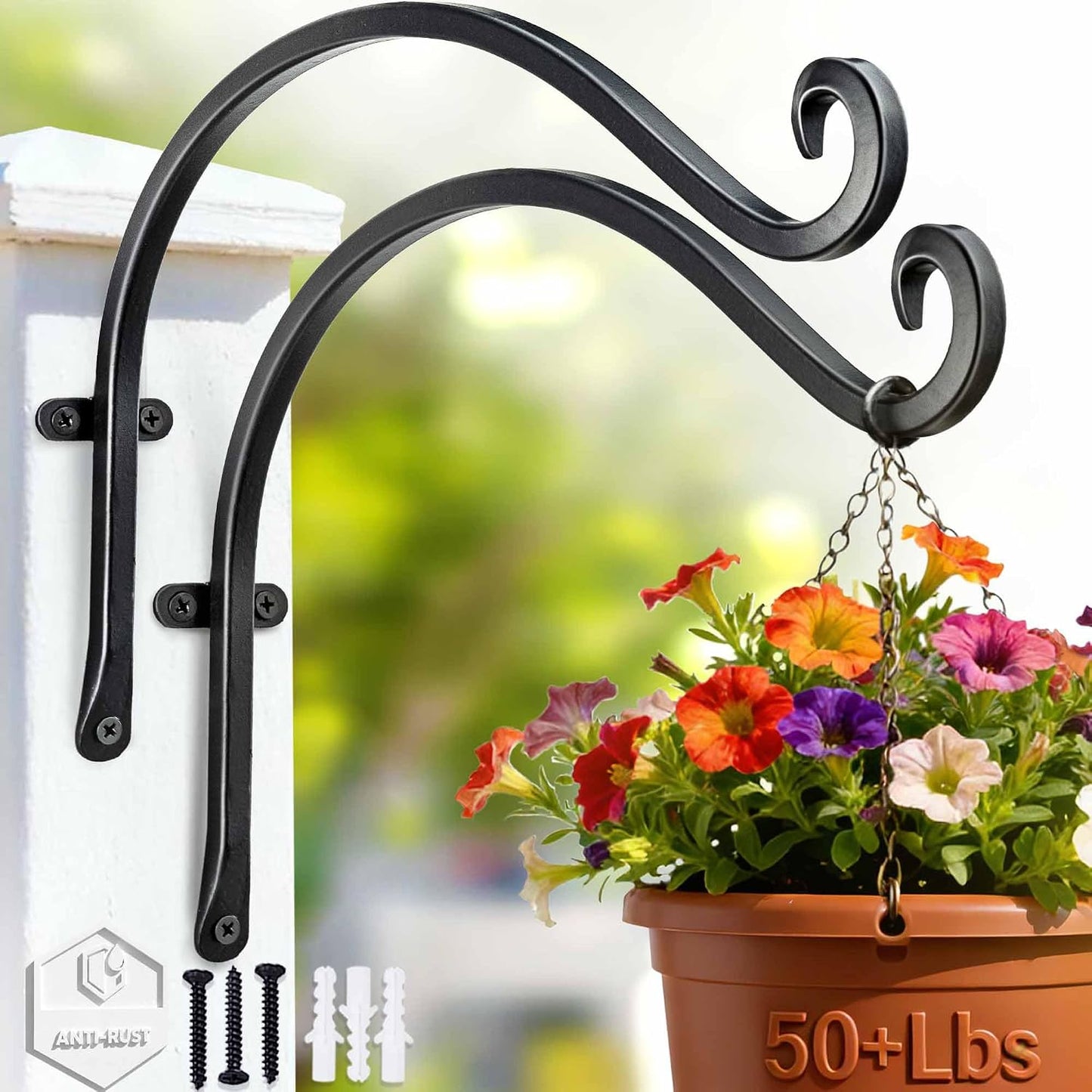 Colgador plantas hierro sólido 12pulg resistente viento