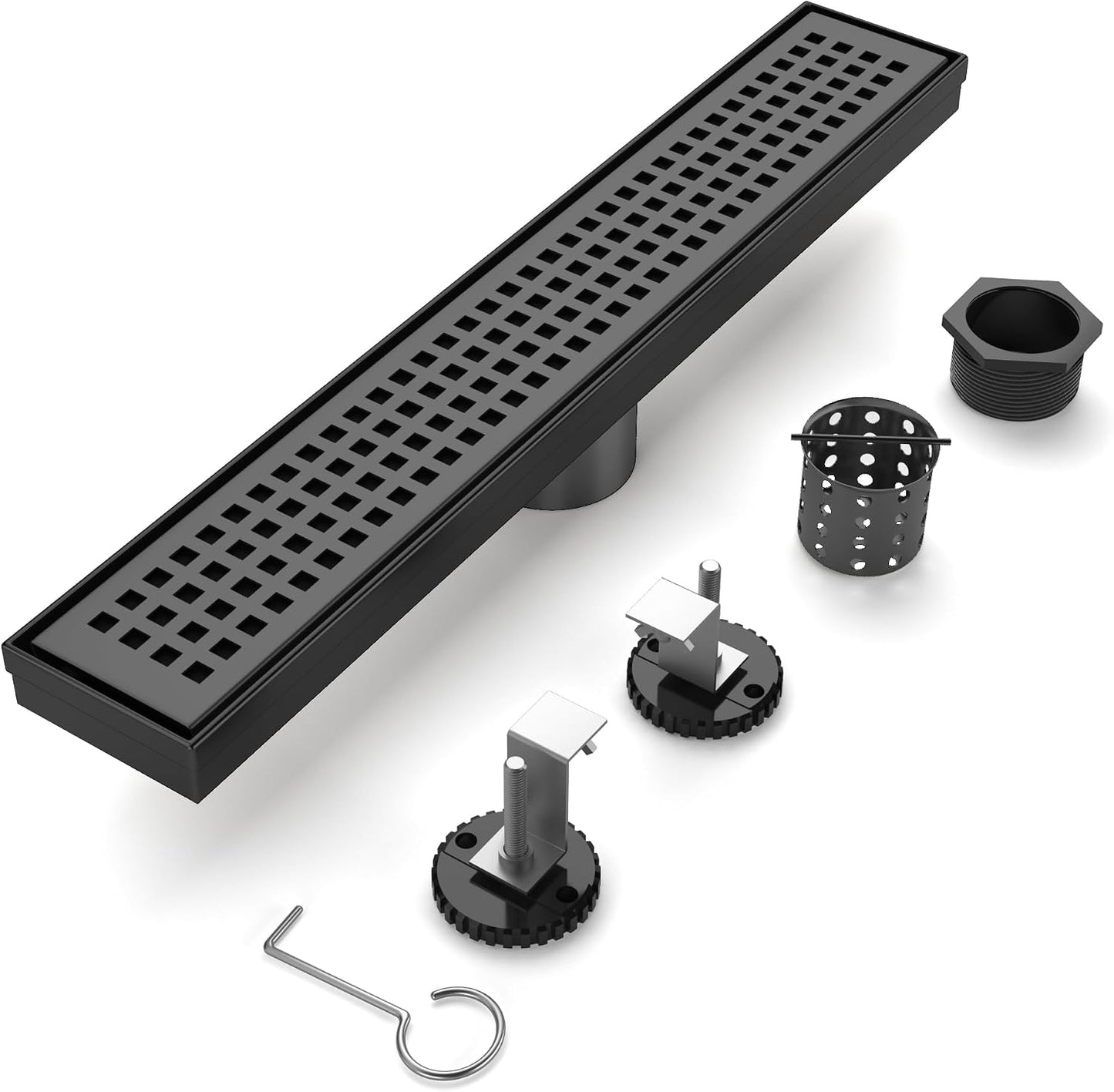 Drenaje lineal negro mate 12pulg acero inox 304 rejilla cuadrada