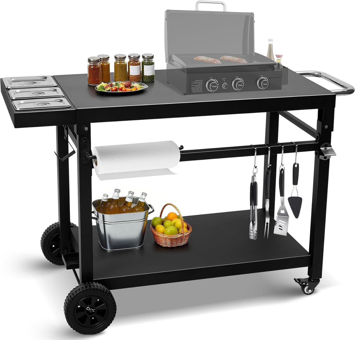 Carrito parrilla hierro fundido negro con ruedas