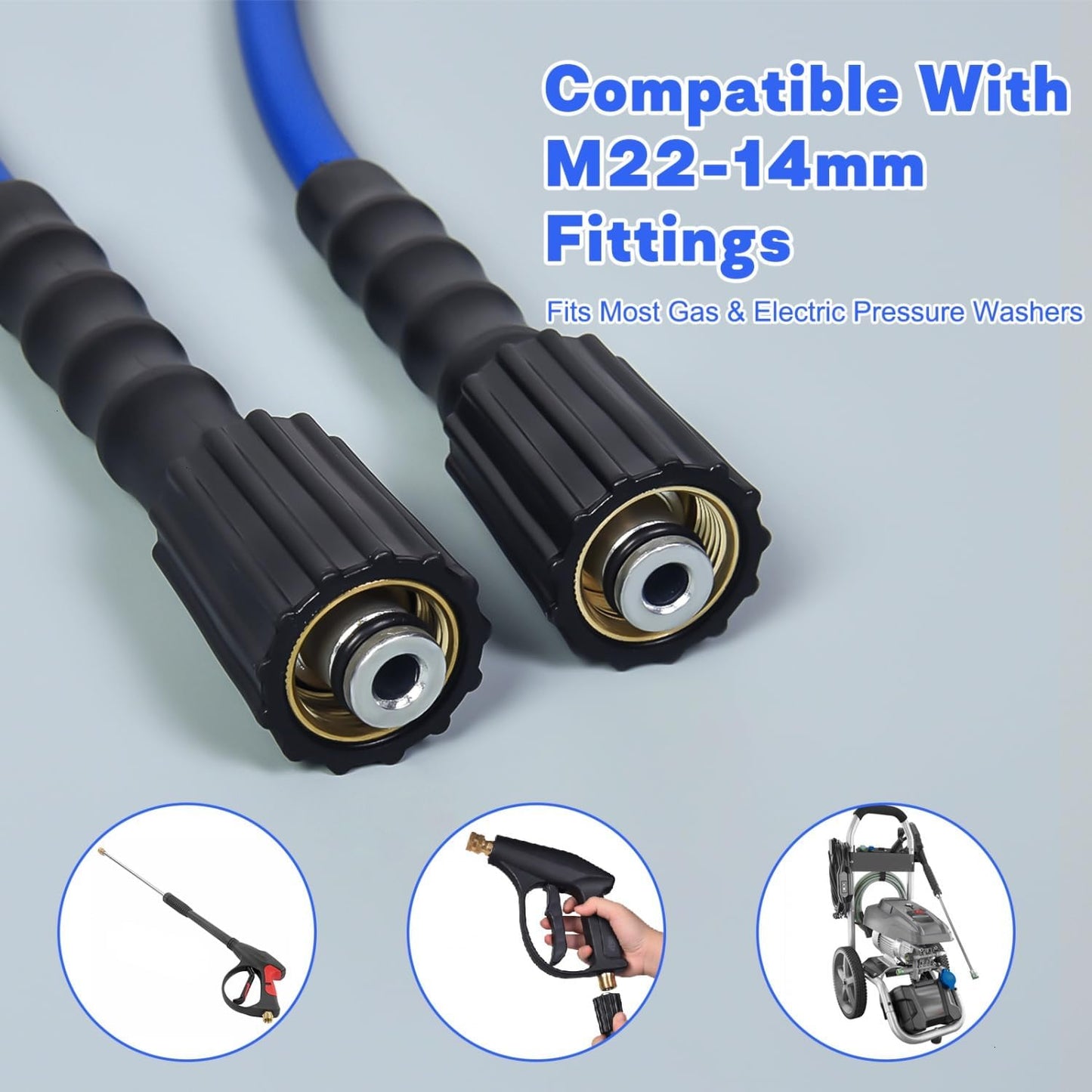 Manguera lavado presión 50ft 1/4pulg resistente accesorios M22