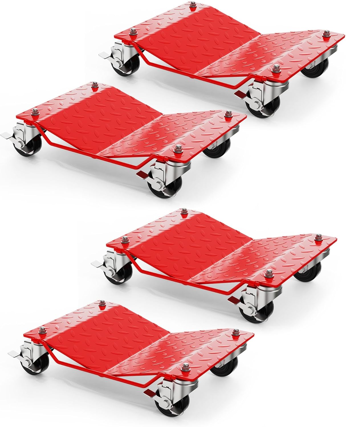 Set 4 Carros Ruedas Mudanza Automóvil 6000lb Resistente Rojo